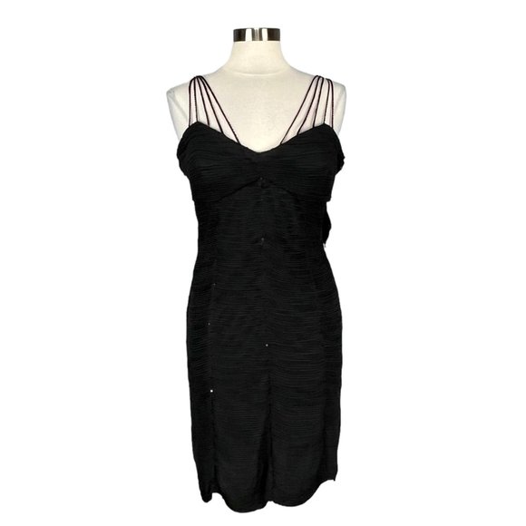 Sue Wong Silk Ruched Evening Dress Black Beaded Sequins Leaf Tassels size 14 - Picture 1 of 16